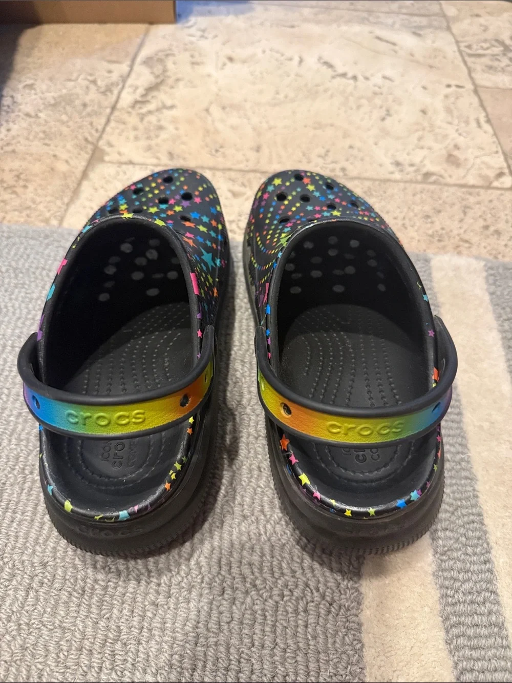 CROCS Kids Black Clog Sandals with Multicolor Star Print